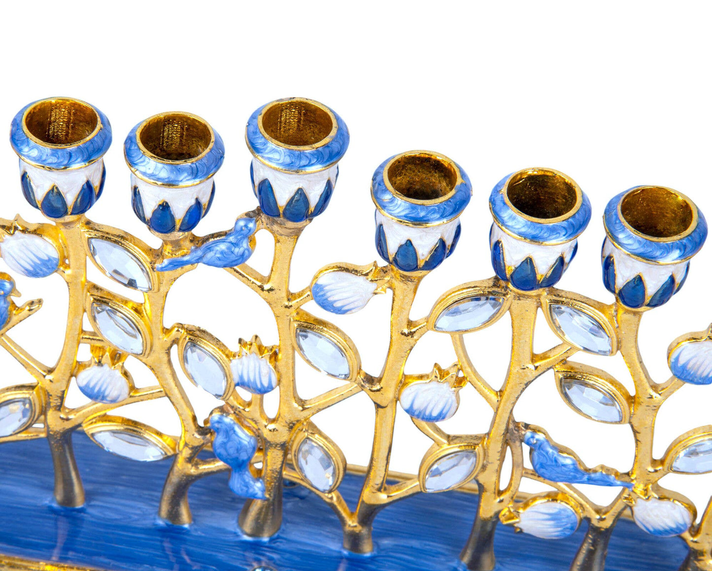 Hanukkah Enameled Flowers Menorah. Hand-Painted