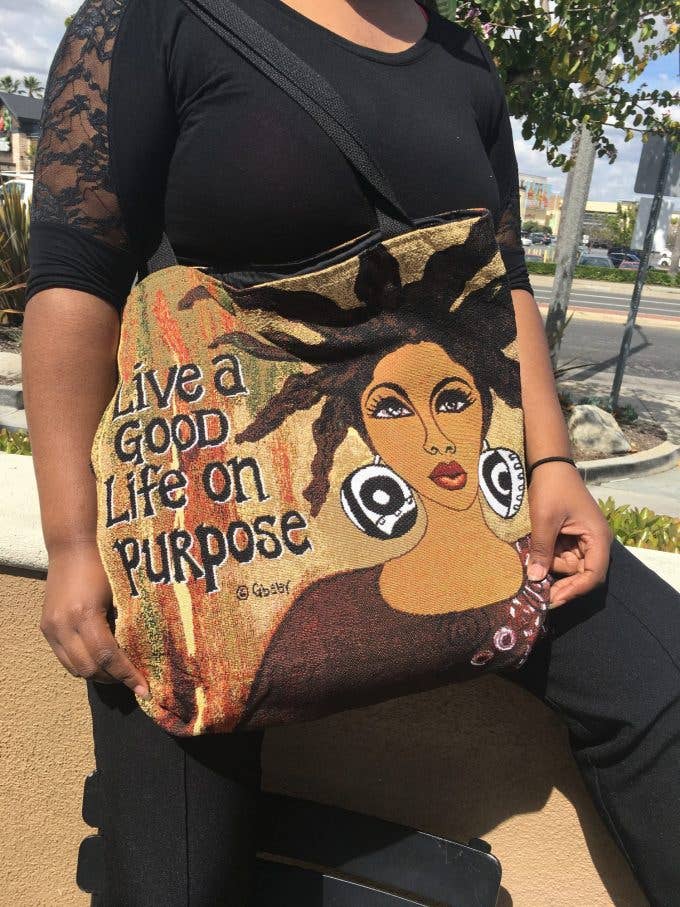 Woven Tote Bag "Live A Good Life On Purpose"