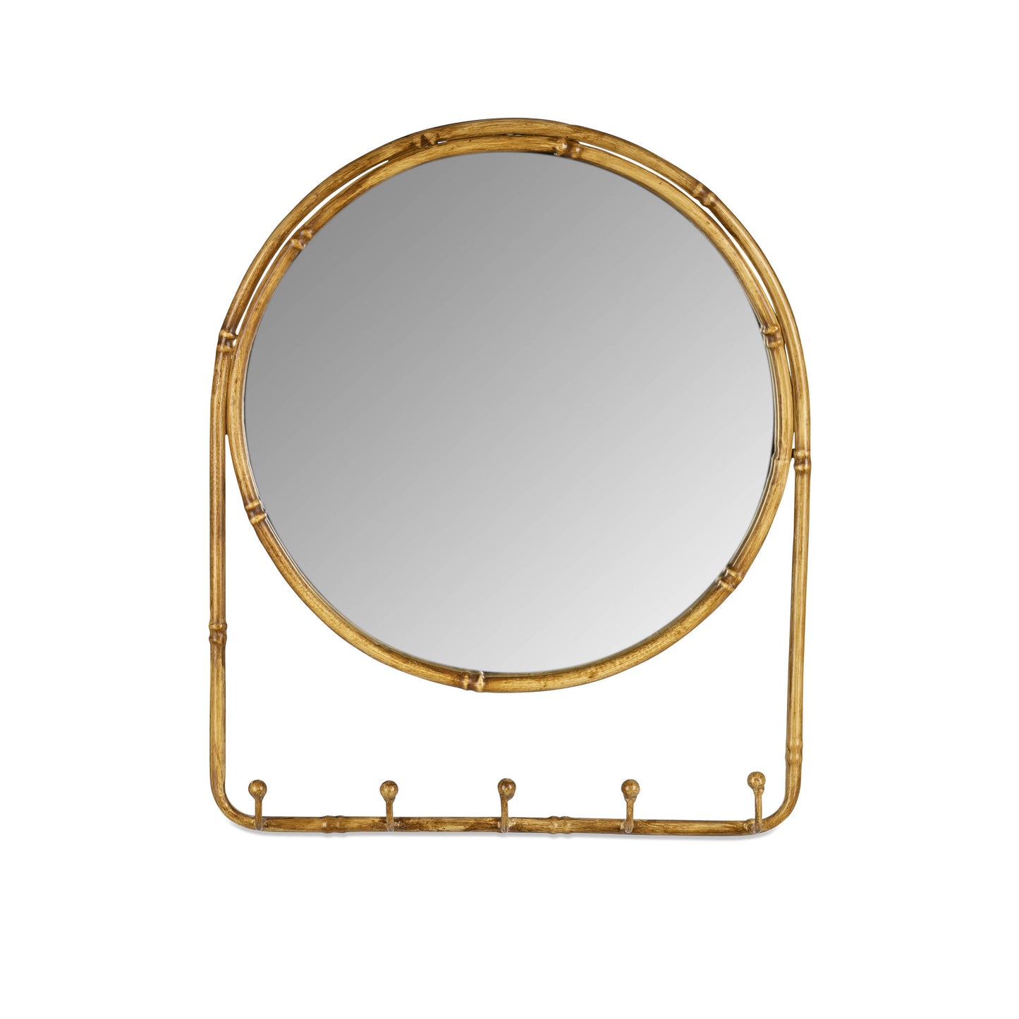 Brown Metal Wall Mirror w/Hooks