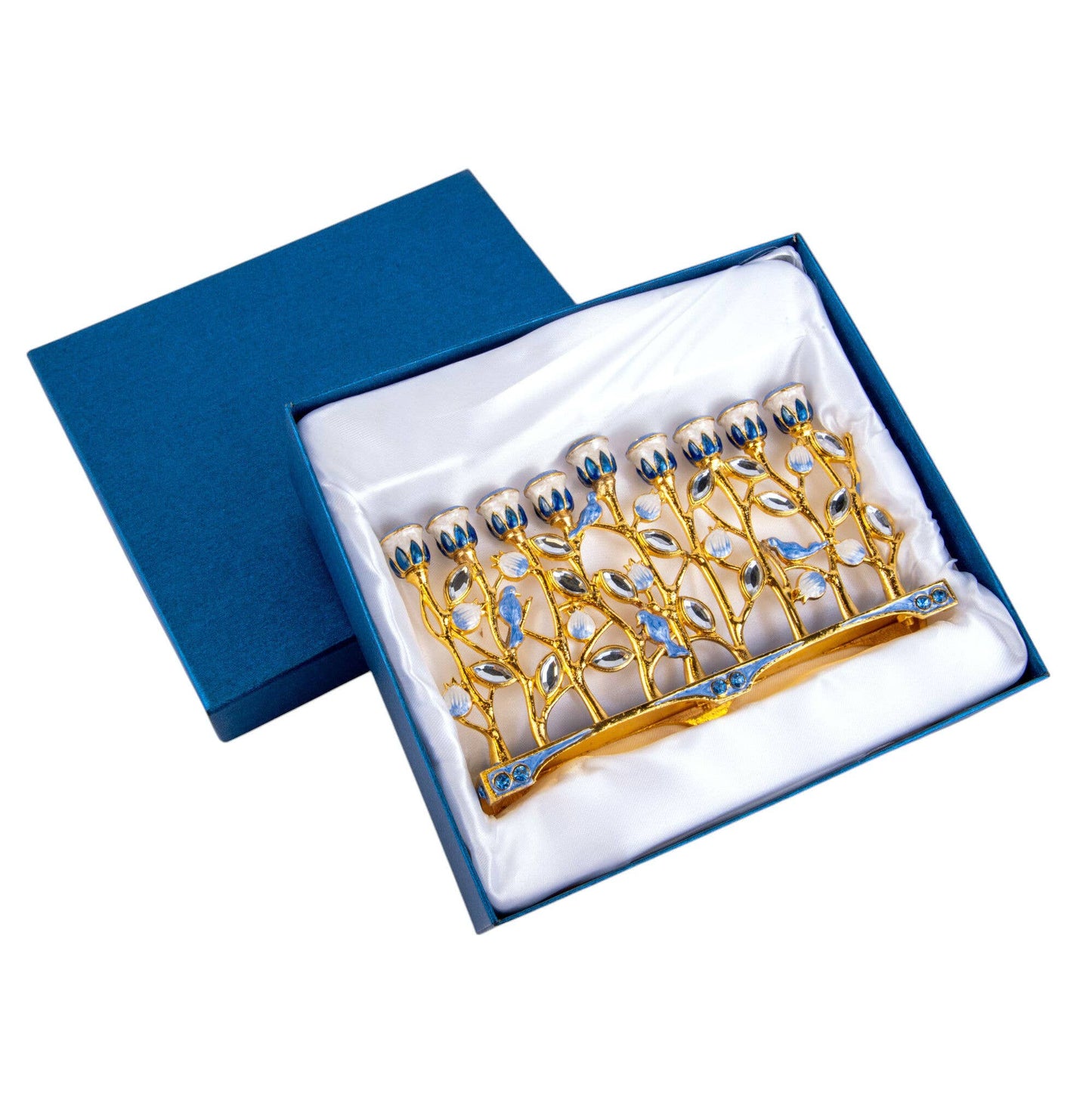 Hanukkah Enameled Flowers Menorah. Hand-Painted