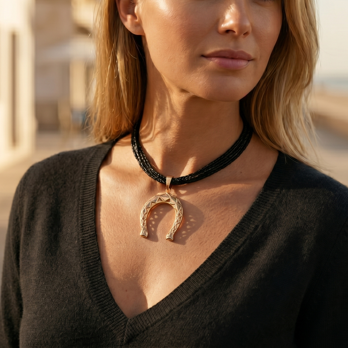 Vintage Gold Horseshoe Necklace | Chunky Statement Jewelry