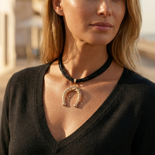 Vintage Gold Horseshoe Necklace | Chunky Statement Jewelry