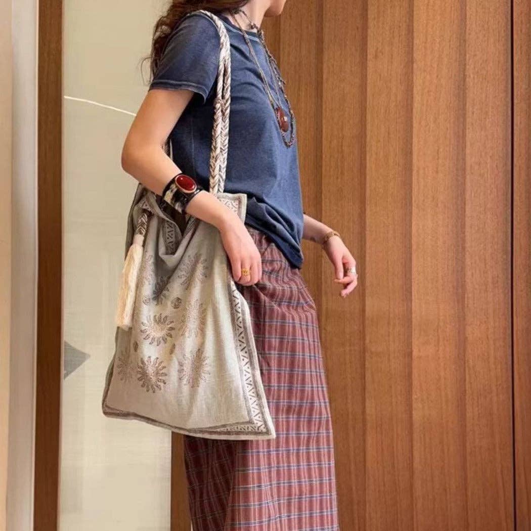 Boho Square Tote Bag With Tassel
