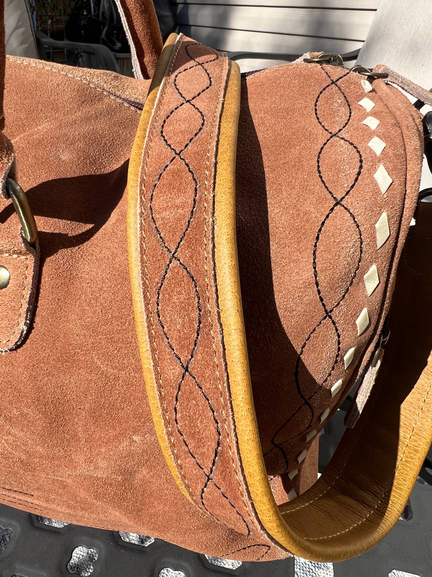 Buckskin Suede Boot Stitch Leather Duffle Bag