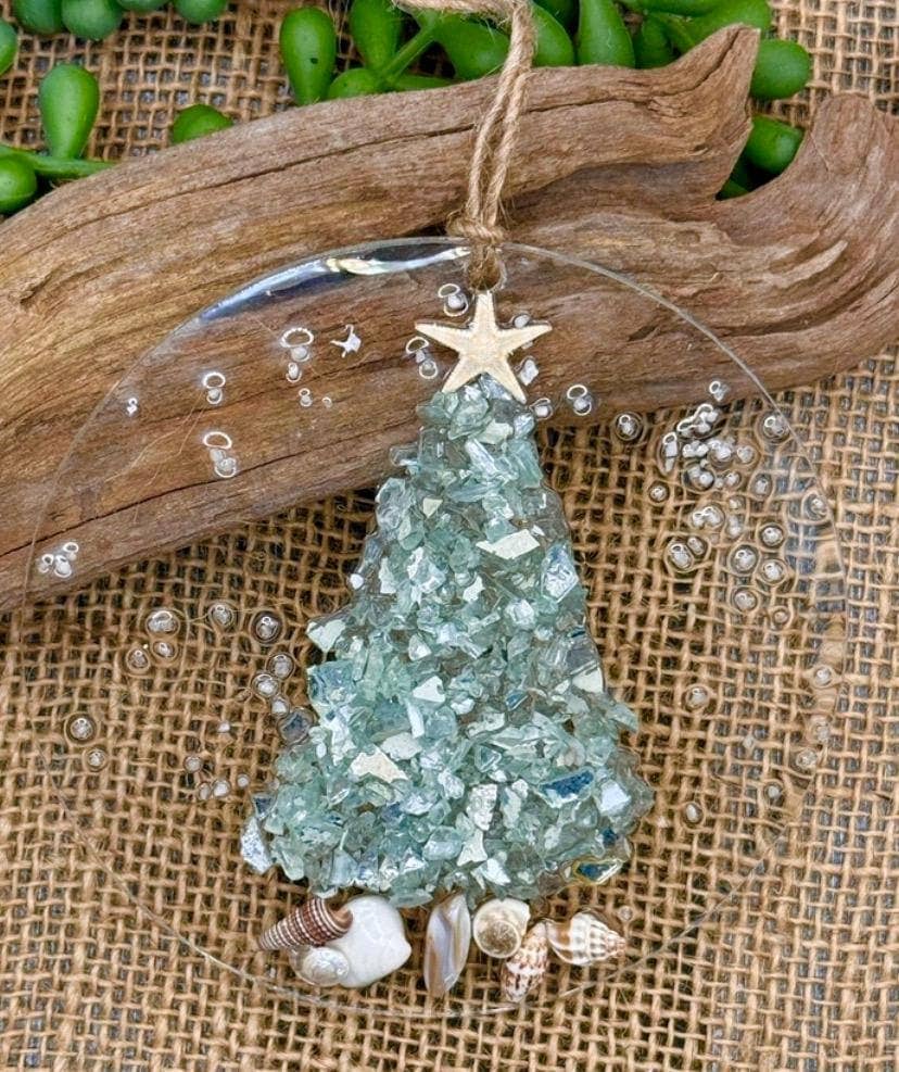 Coastal Christmas Ornament- Aqua  Christmas Tree w/ shells