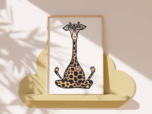 Lotus Giraffe Art Print, Yoga Wall Art