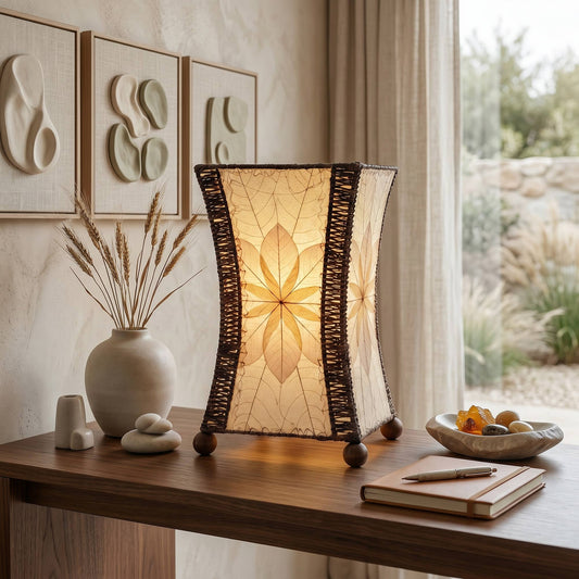 Hourglass Table Lamp Natural, Shade Made of Jackfruit Leaves