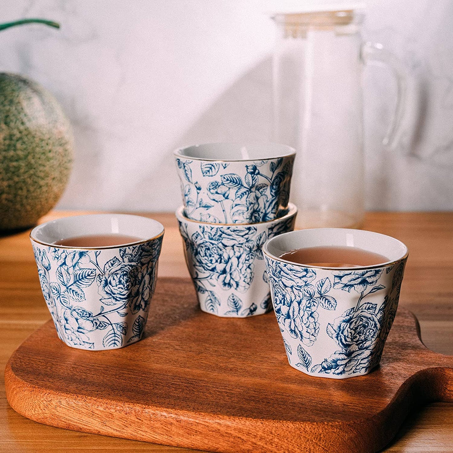 Espresso Beautiful Floral Ceramic Coffee Mugs, Set of 4