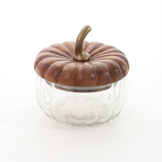 Glass Pumpkin Canister with Acacia Wood Lid