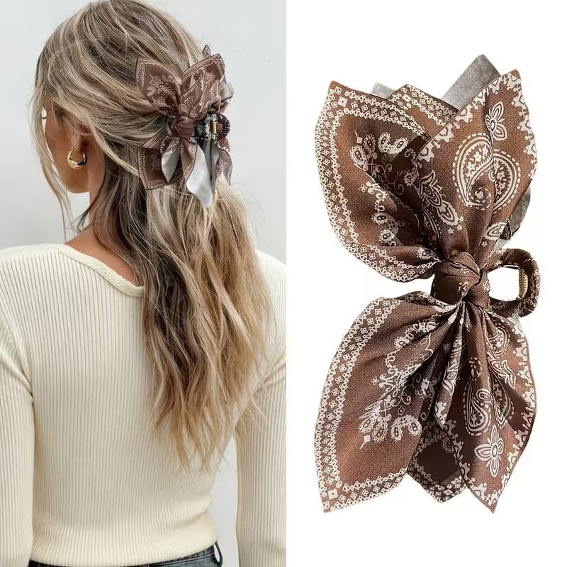 Bandana Style Print Bow Hair Clips