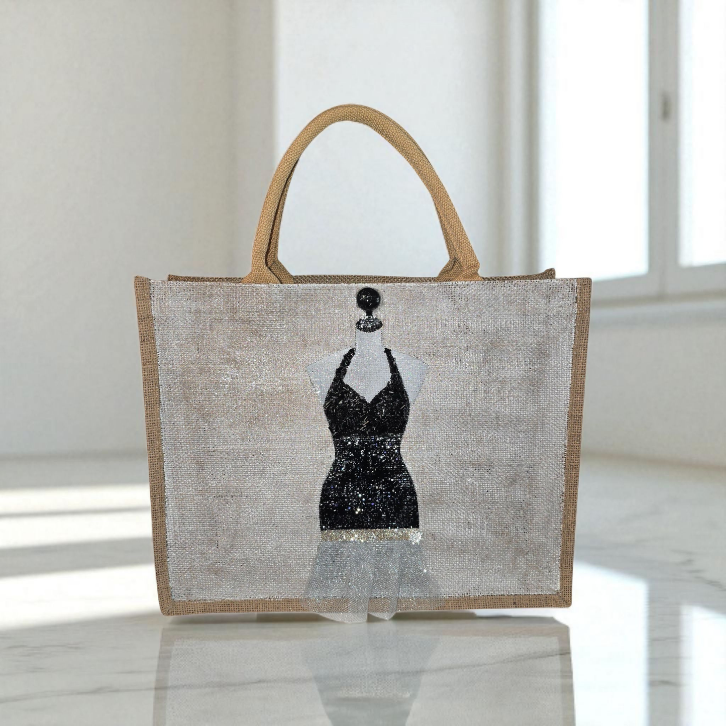 Little Black Dress Jute Tote Bag