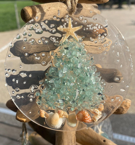 Coastal Christmas Ornament- Aqua  Christmas Tree w/ shells