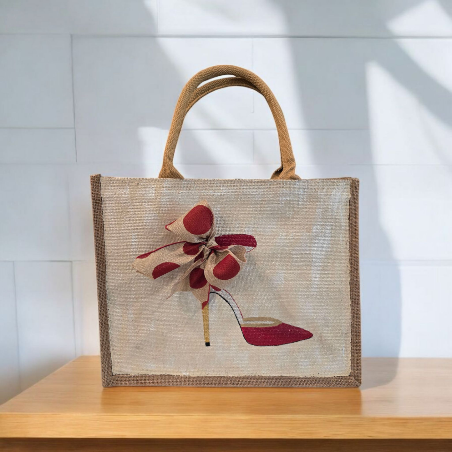 Stiletto Tote - Red & Tan Polka Dots