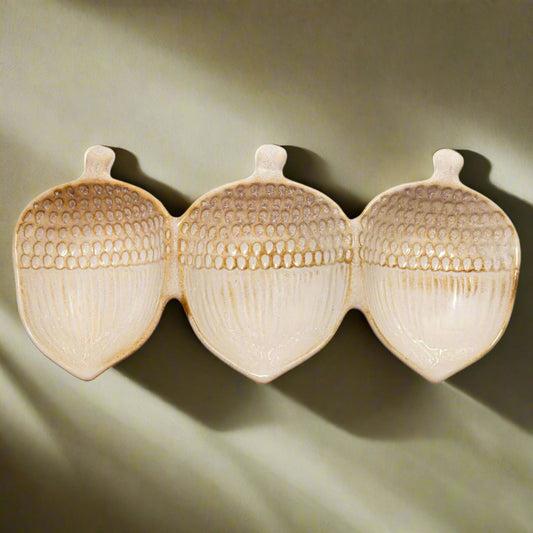 Acorn 3 Section Stoneware Dish
