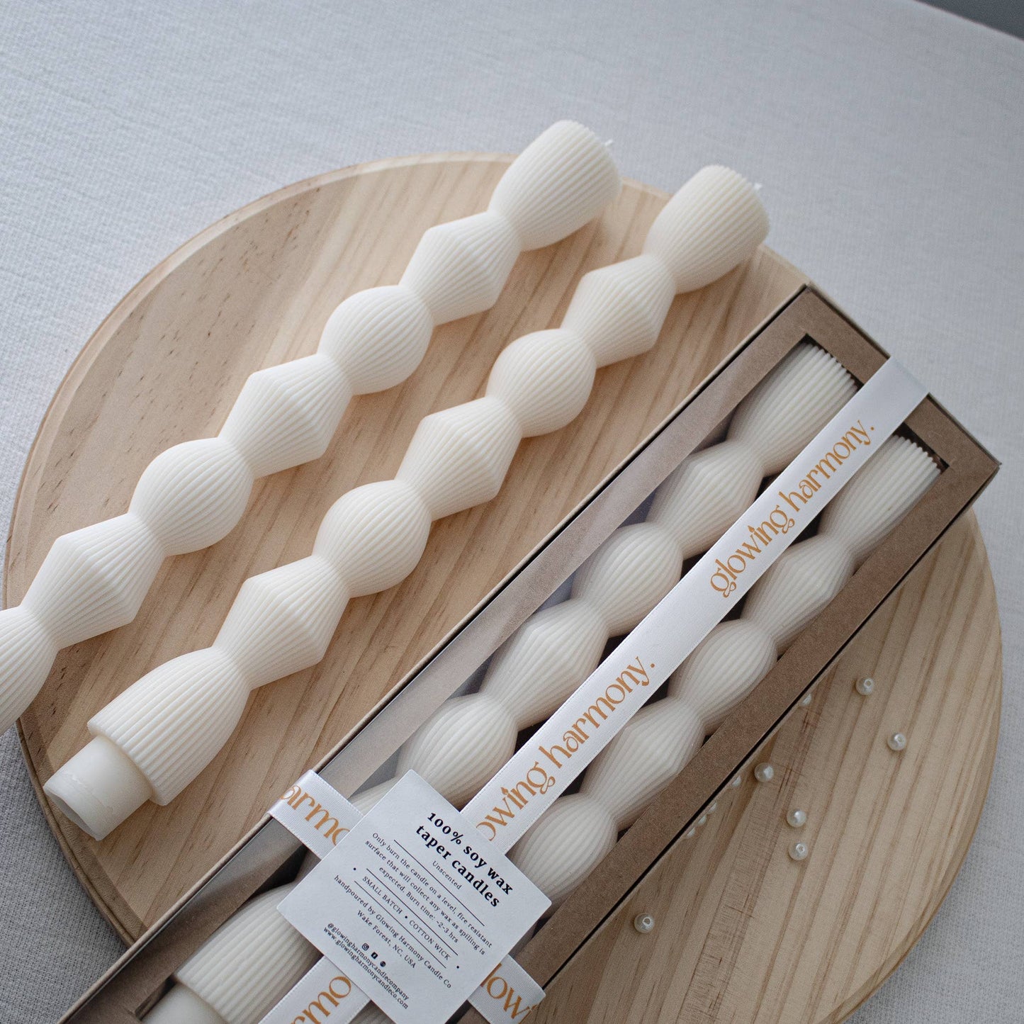 Ribbed Hourglass Taper Candles- Set of two
