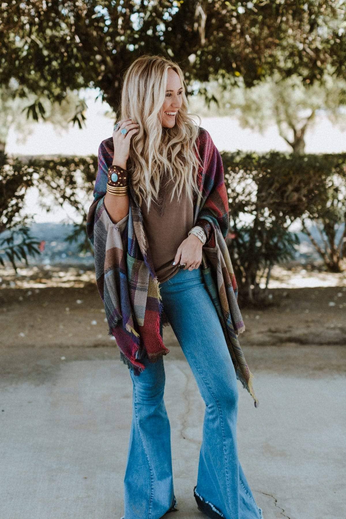 Cozy Plaid Pocket Ruana Wrap