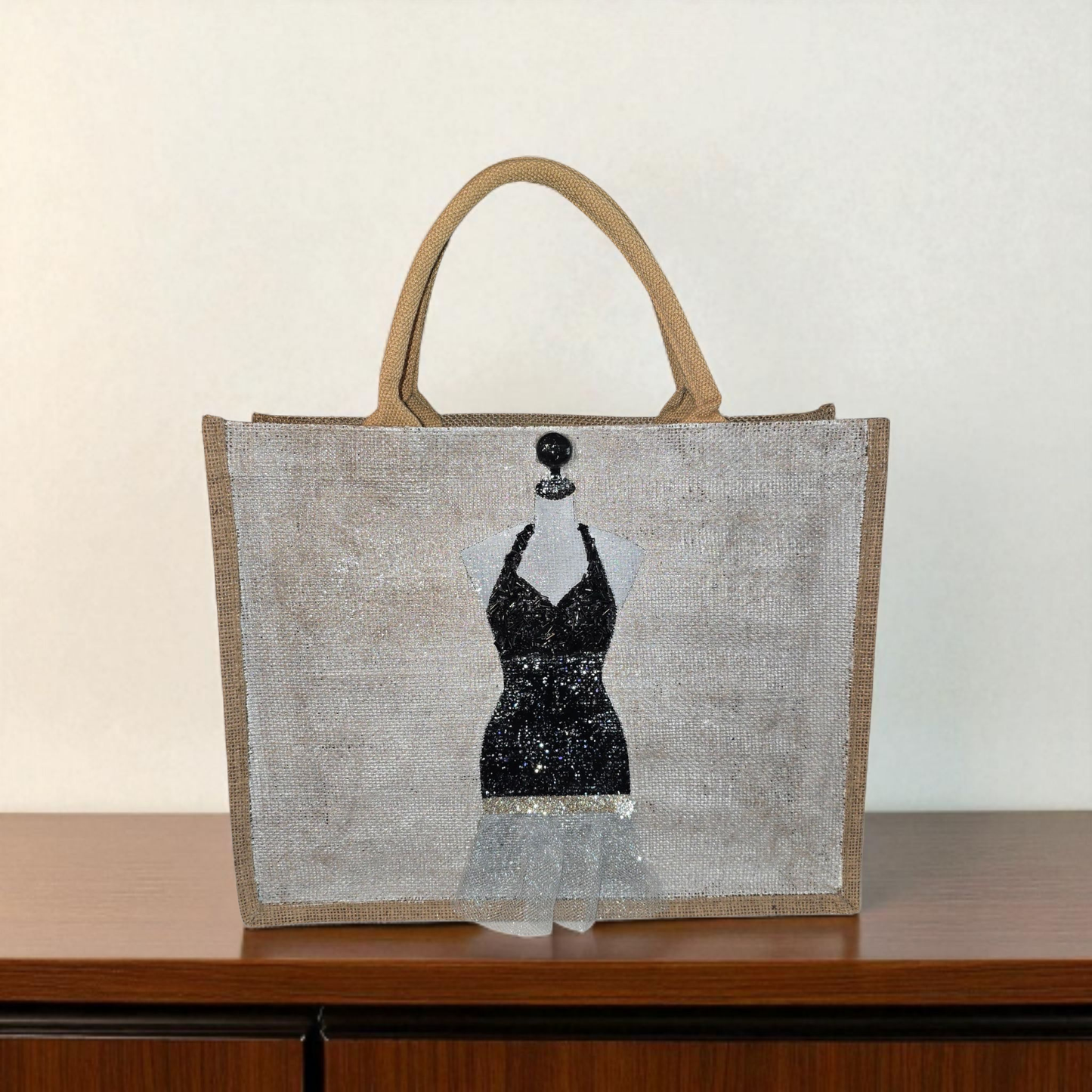 Little Black Dress Jute Tote Bag