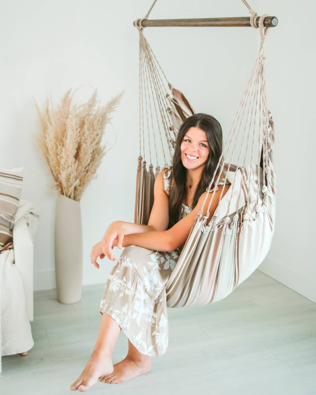 Boho Hammock Chair - Mocha Hanging Chair Swing + Pillow Set