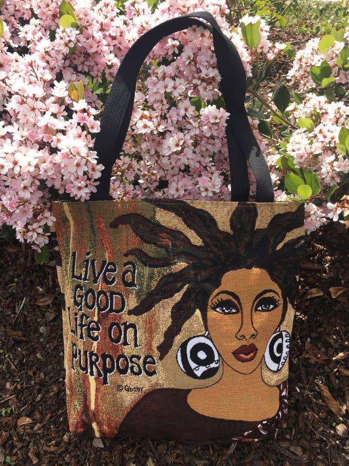 Woven Tote Bag "Live A Good Life On Purpose"