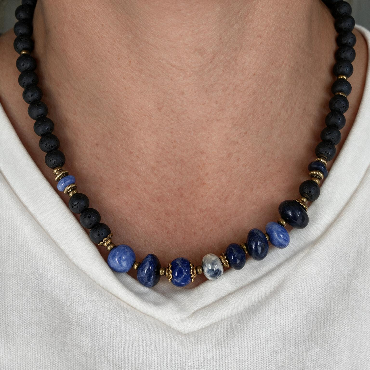 Natural Lava Stone Tiger's Eye Beaded Necklace