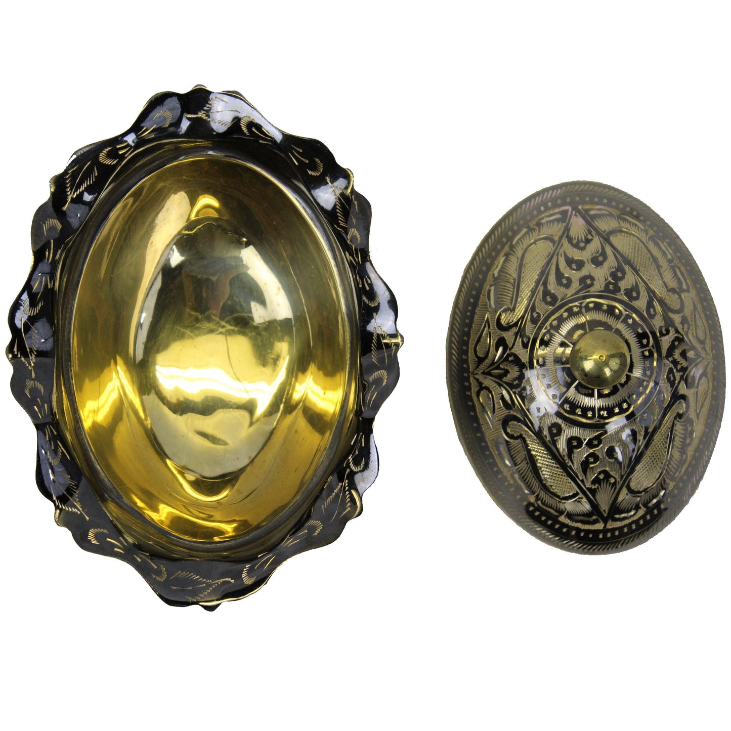 Decorative Black/Gold Brass Pot Oval Bowl with Lid