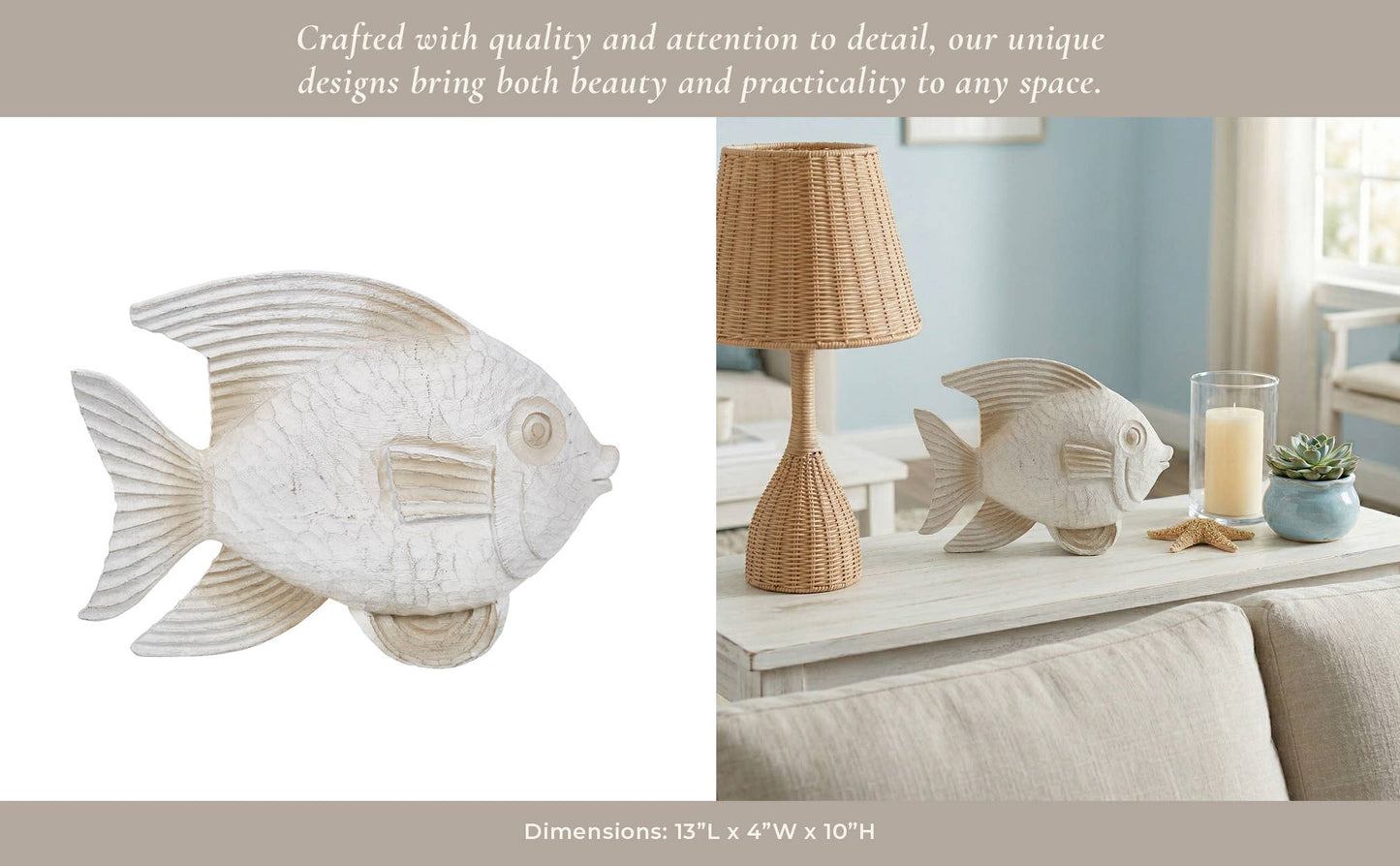 Resin Coastal Fish Decorative Figurine - White, 14 in.