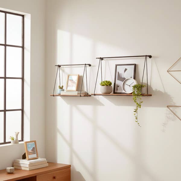 Wall Shelves Set of 2 - Black Wood Swing Like