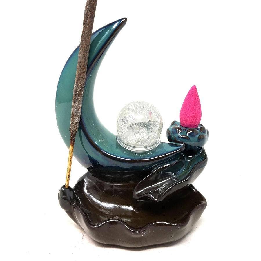 Crescent Moon Crystal ball Waterfall Backflow Incense Burner
