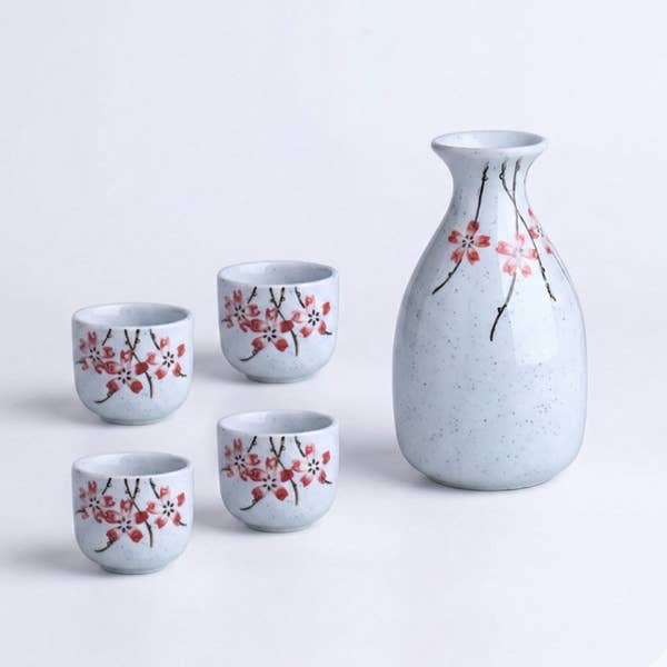 Porcelain Cherry Blossom Sake Set