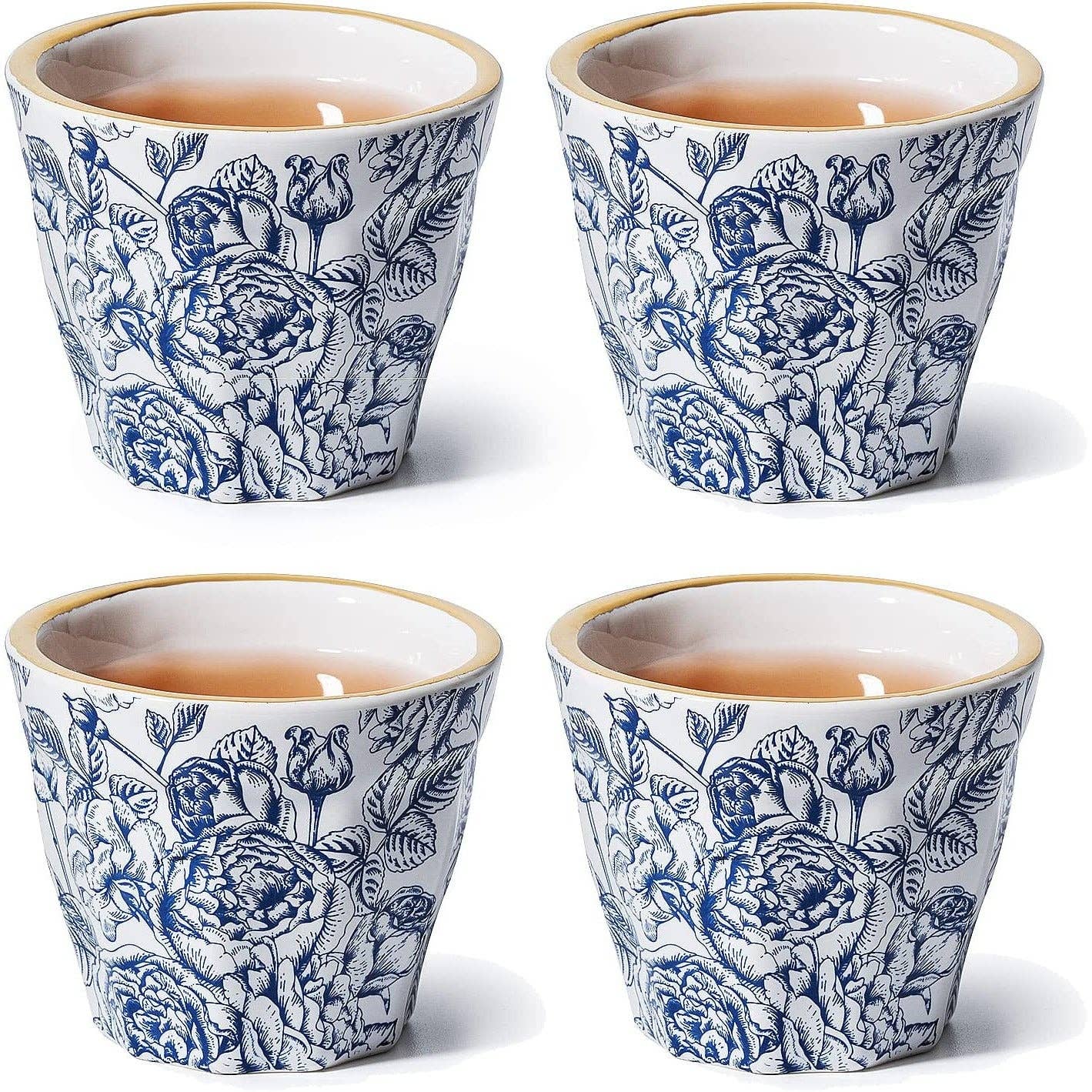 Espresso Beautiful Floral Ceramic Coffee Mugs, Set of 4
