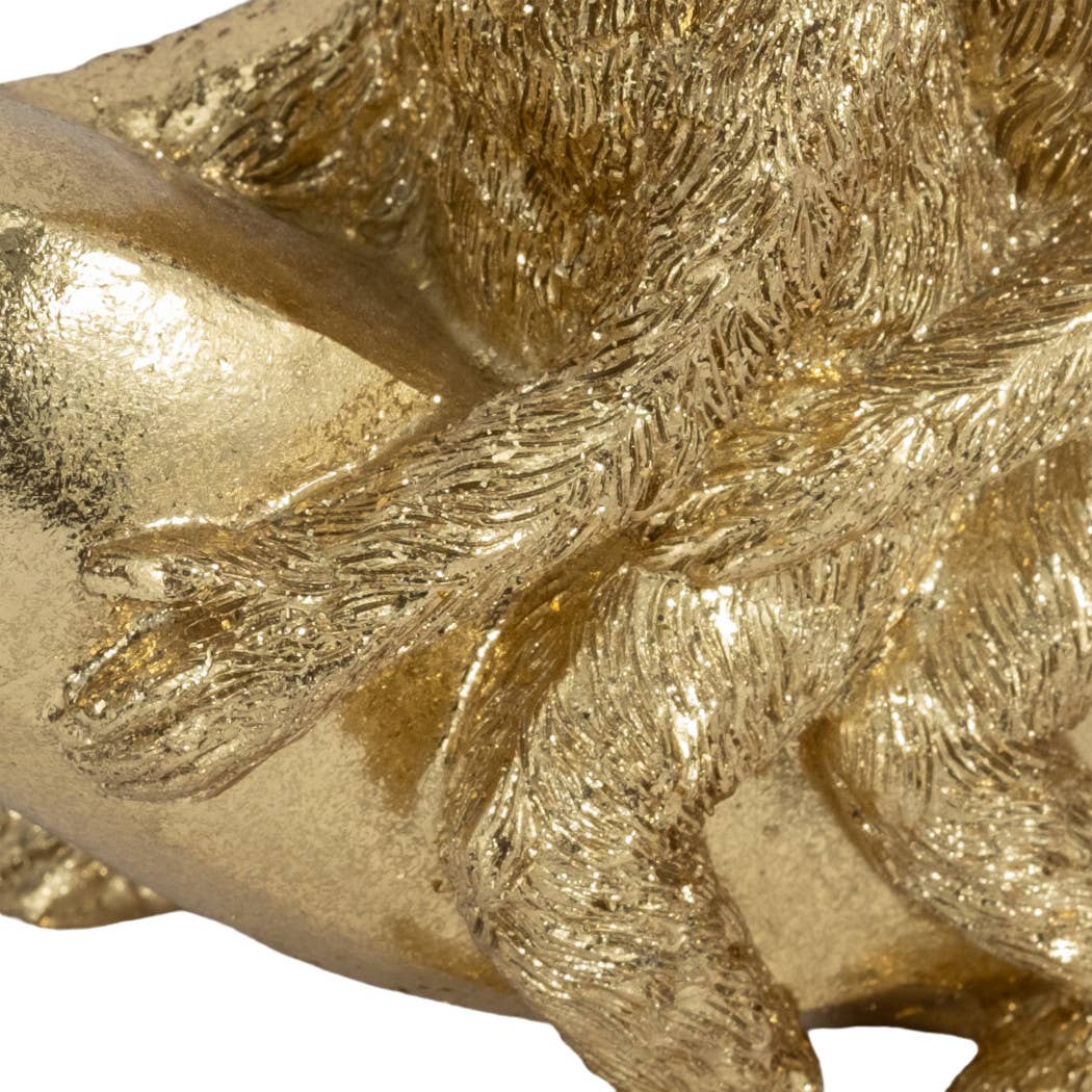 Figurine - Gold Resin Three Monkeys on Banan, 8 in.