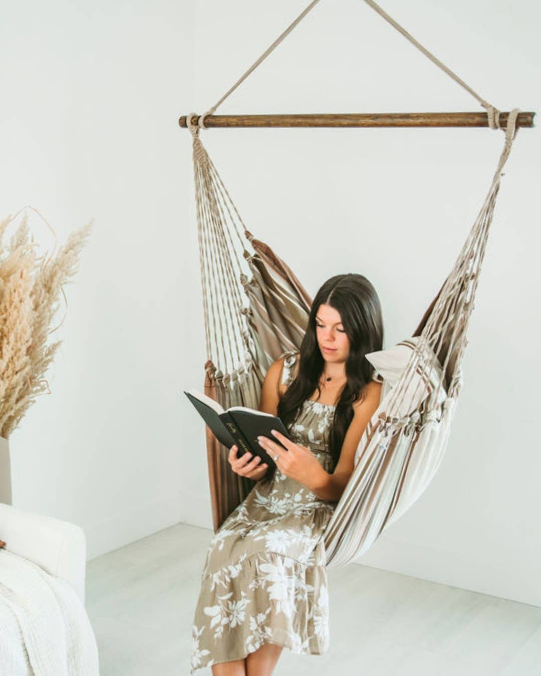 Boho Hammock Chair - Mocha Hanging Chair Swing + Pillow Set