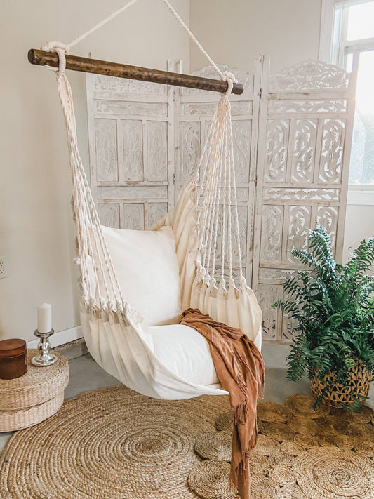 Small Hanging Hammock Swing Chair + 2 Pillow Covers Set