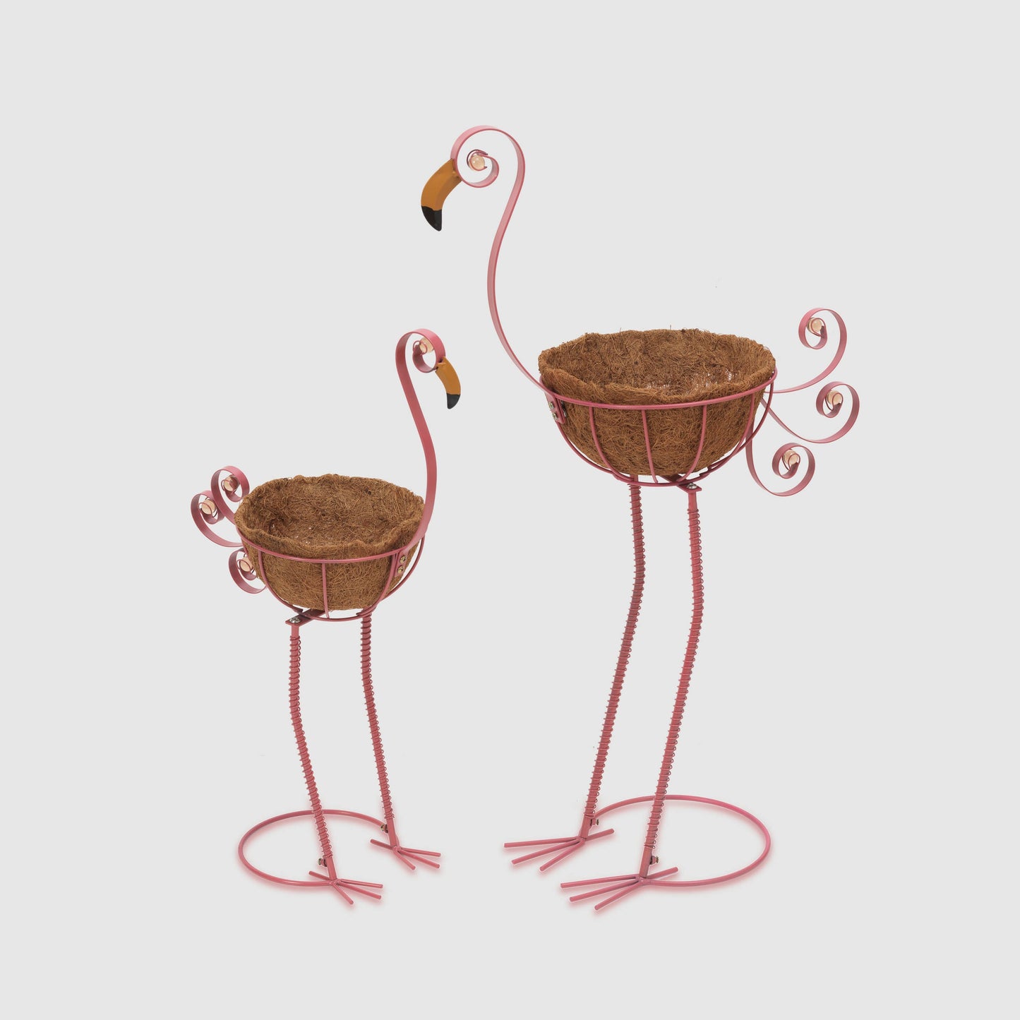 Metal Flamingo with Coco Mat Planter Set