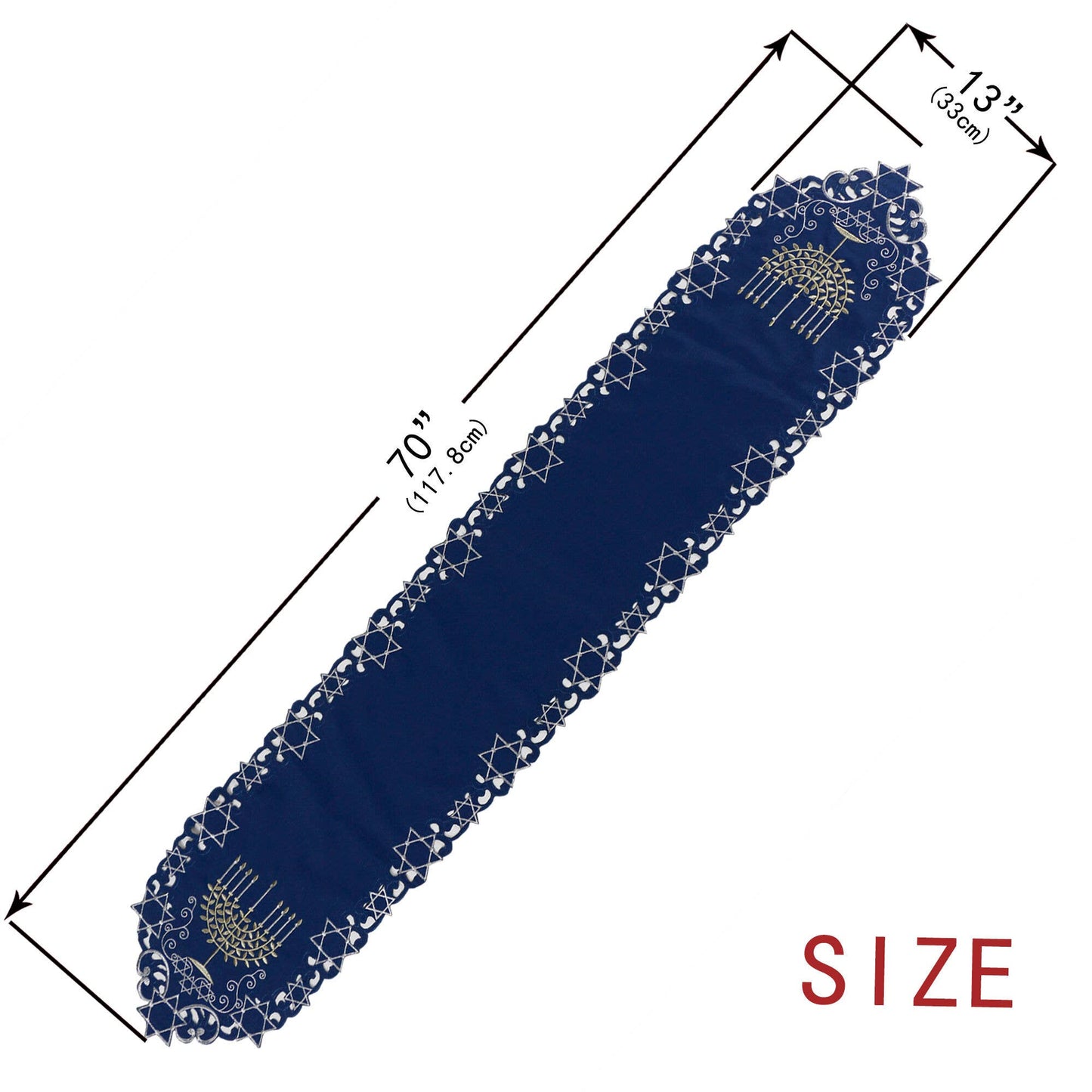 Blue Hanukkah Gold Menorah Embroidered Table Runner