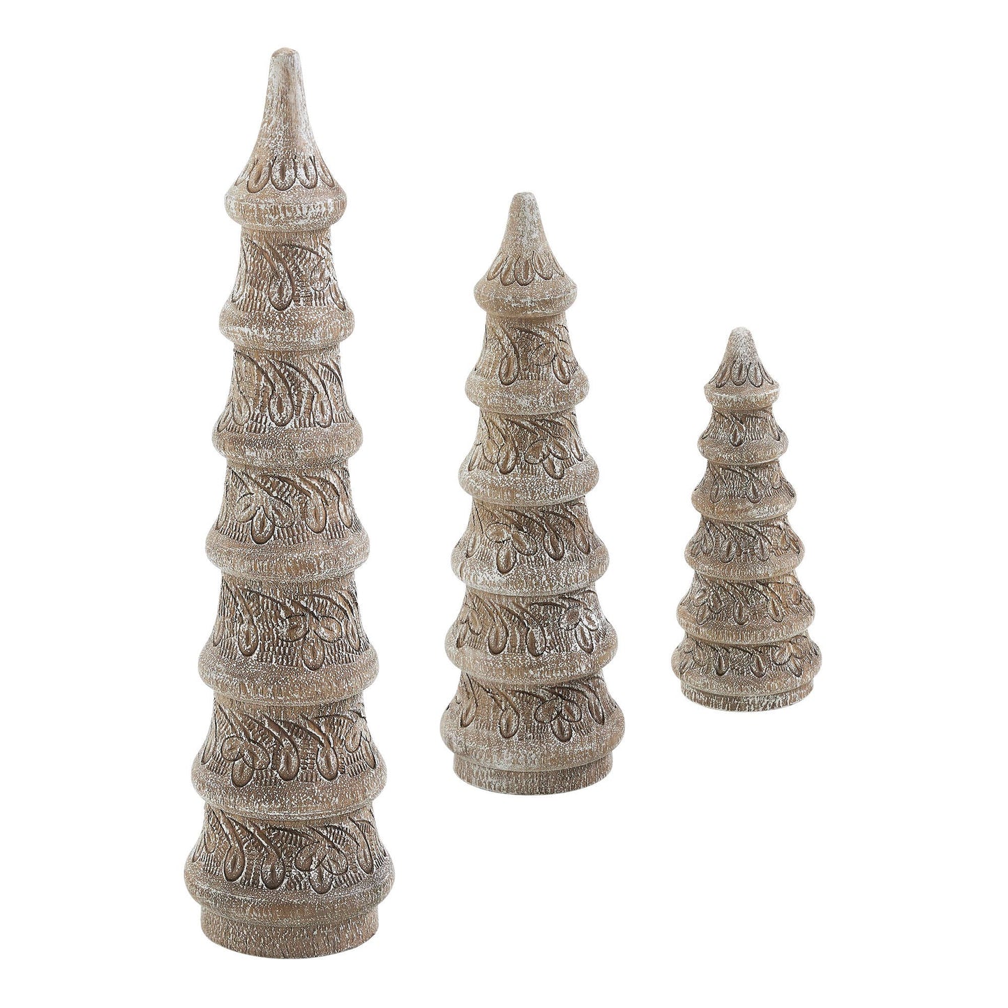 Christmas Cottage Feathered Finish Wood Trees Set of 3