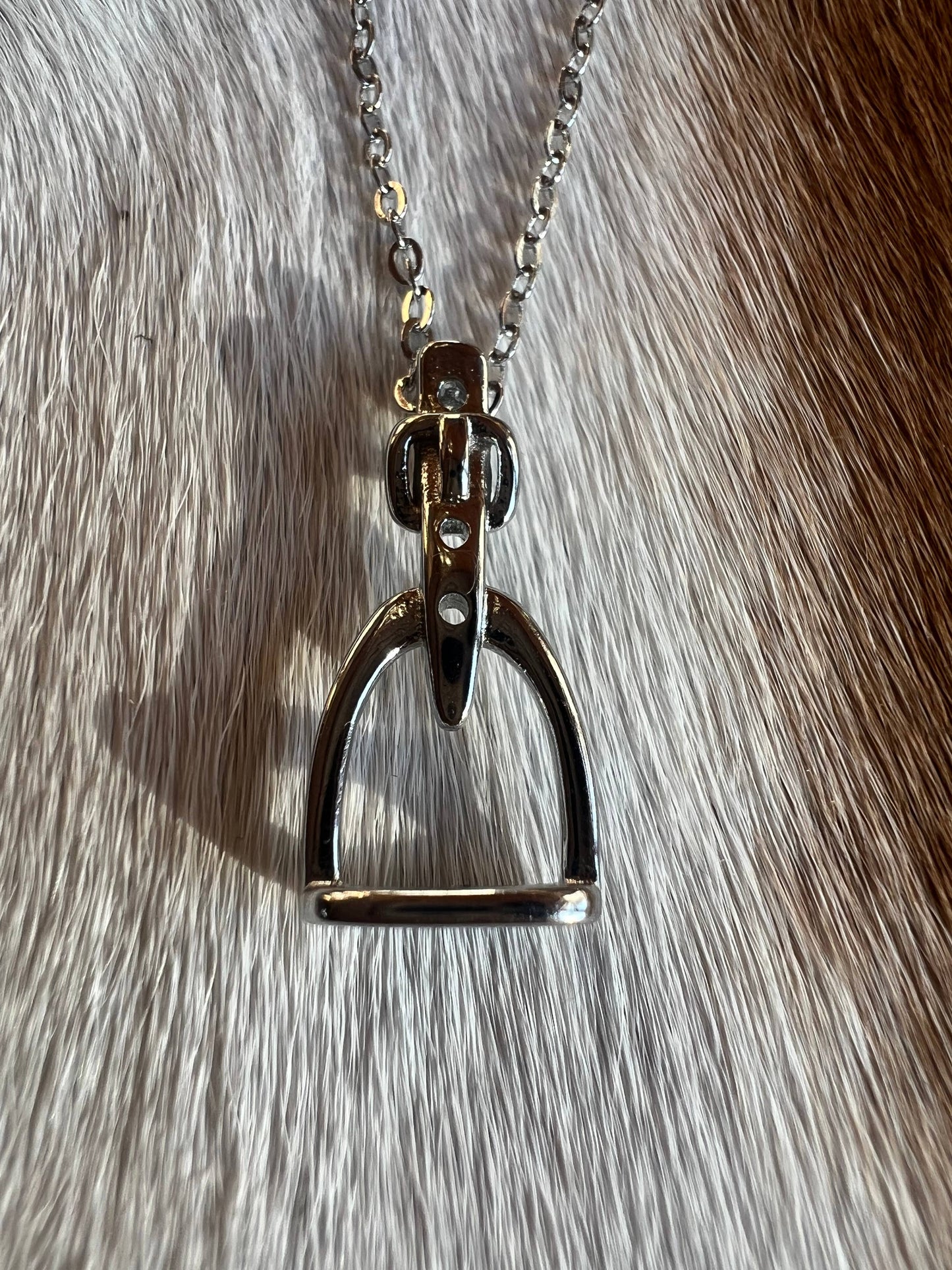 English Saddle Stirrup Iron Sterling Silver Necklace