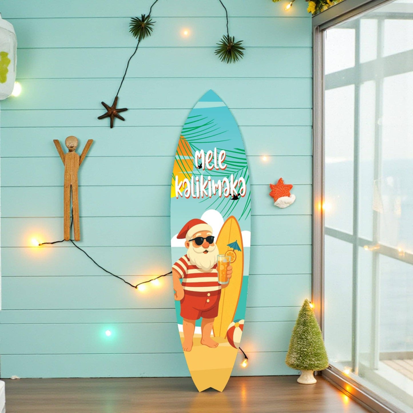 Mele Kalikimaka Christmas Santa Surfboard Wall Art