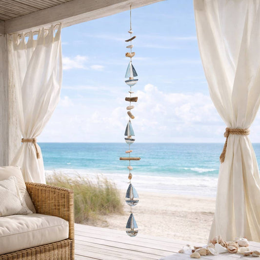 Garland Beads - Blue Wood Hanging Nautical Sailboat