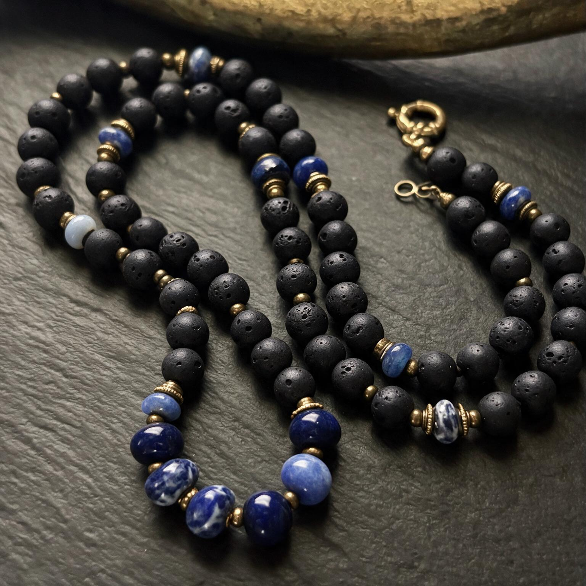 Natural Lava Stone Tiger's Eye Beaded Necklace
