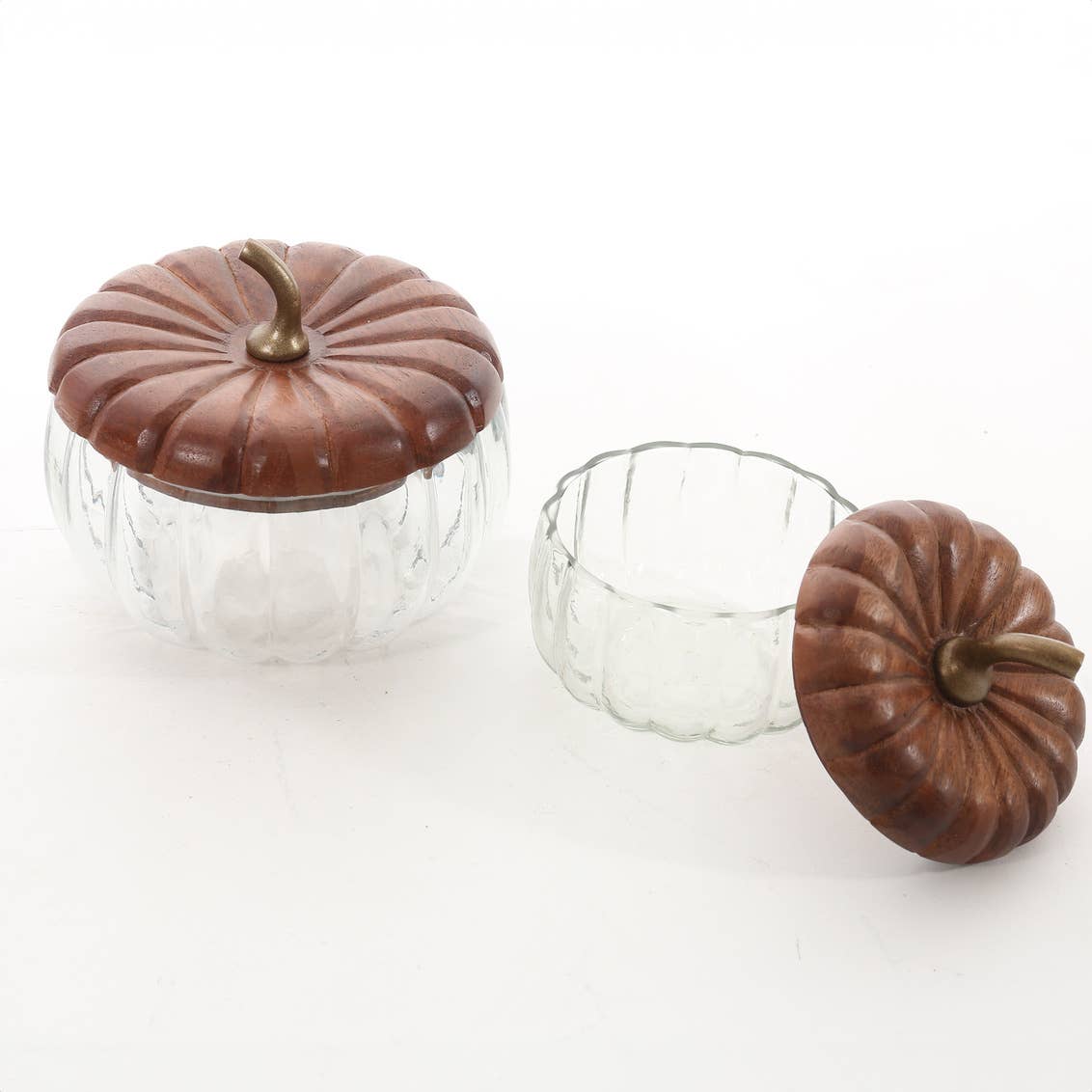 Glass Pumpkin Canister with Acacia Wood Lid