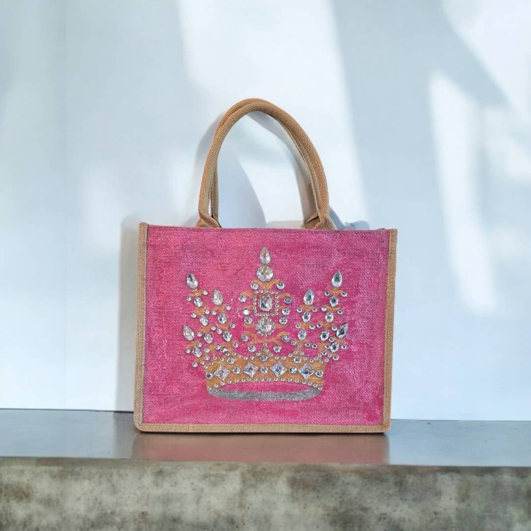 Pink and Gold Crown Tote Bag