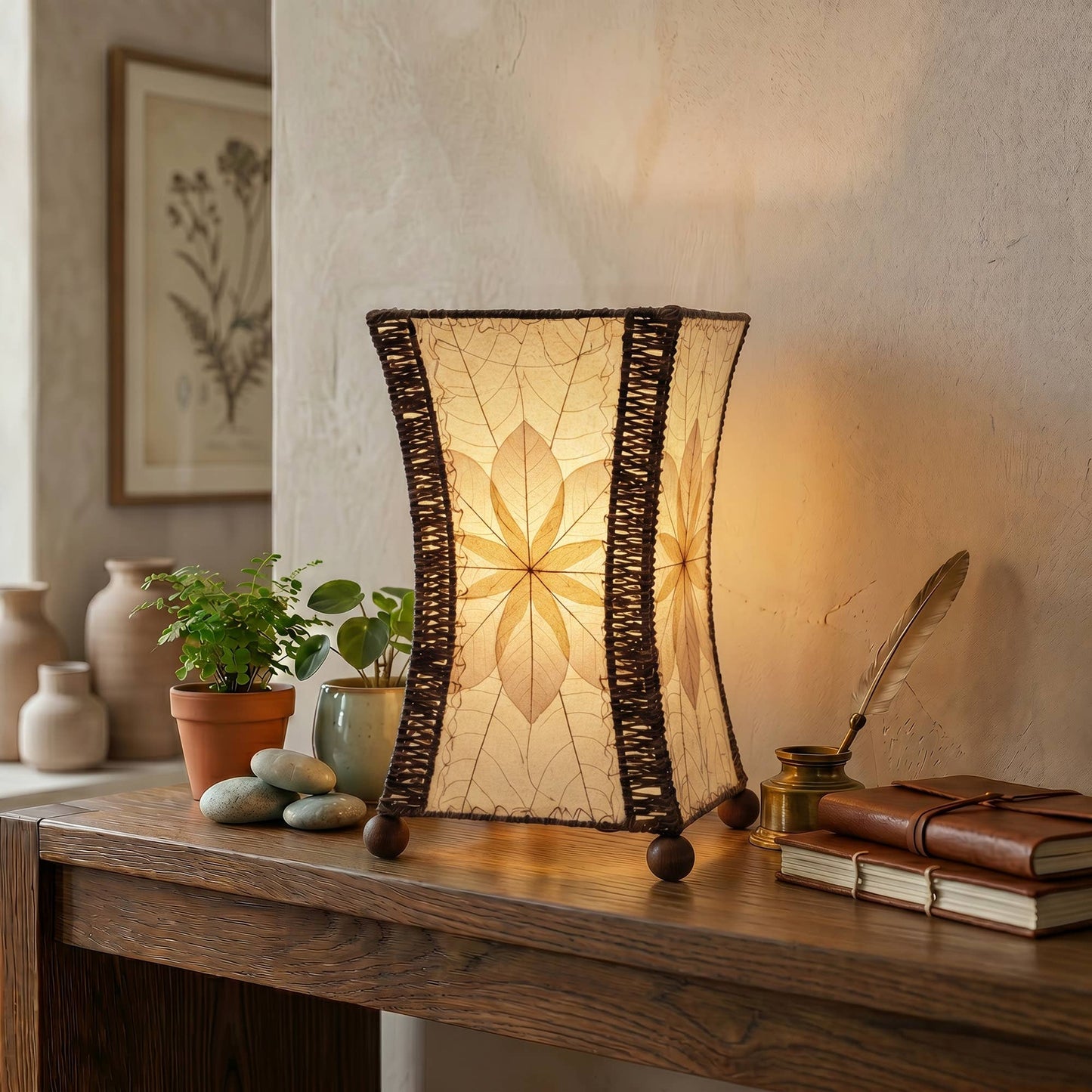 Hourglass Table Lamp Natural, Shade Made of Jackfruit Leaves