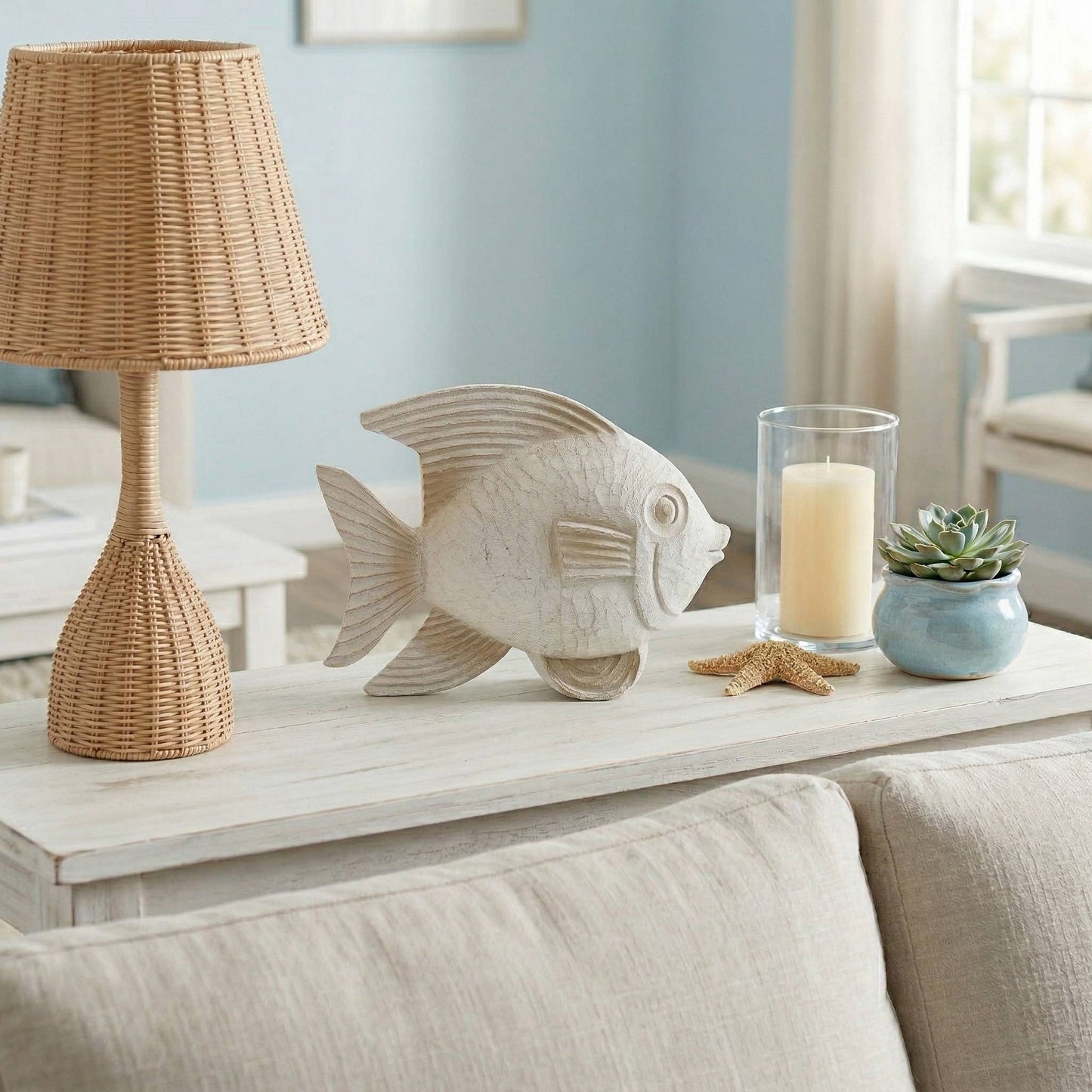 Resin Coastal Fish Decorative Figurine - White, 14 in.