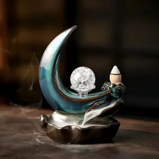 Crescent Moon Crystal ball Waterfall Backflow Incense Burner