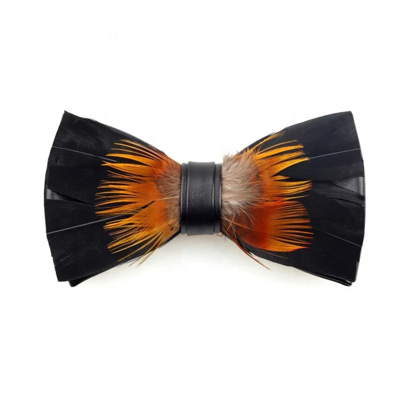 Feather Bow Tie and Lapel Pin Set, Choice of Colors