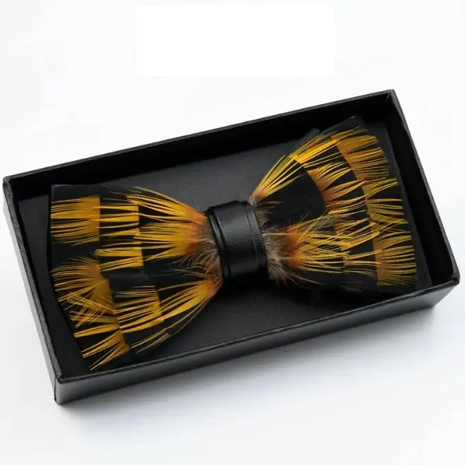 Feather Bow Tie and Lapel Pin Set, Choice of Colors
